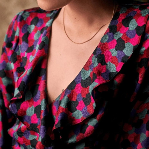 Sezane Asia silk maxi wrap dress used, colorful mosaic print