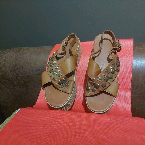 Migato Brown Platform Sandals With Gold Studs Size 40 Like New