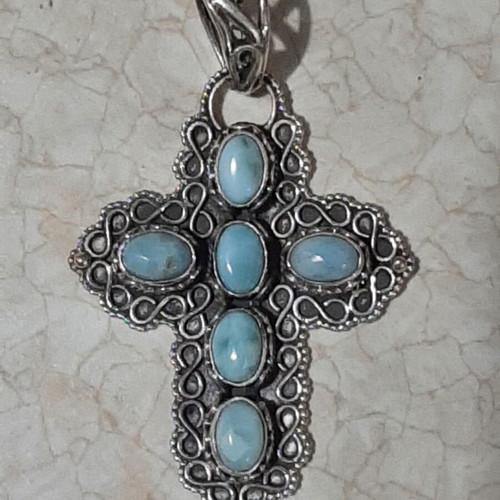 Silver 925 cross with larimar in antique style new