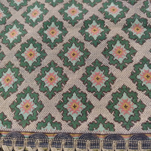 Handmade embroidered counted table runner with gold thread filling