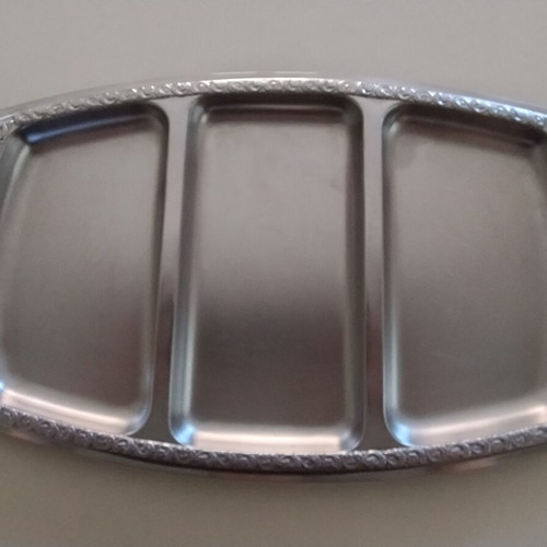 Metal serving platters used, set of three with compartments, 38x22cm