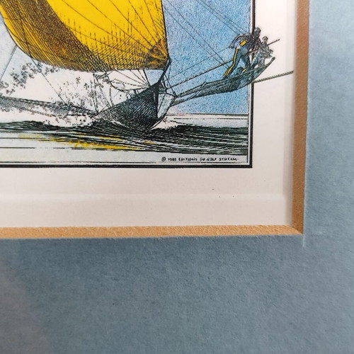 Vintage print in frame Jean Olivier Heron "How Boats Are Born" used