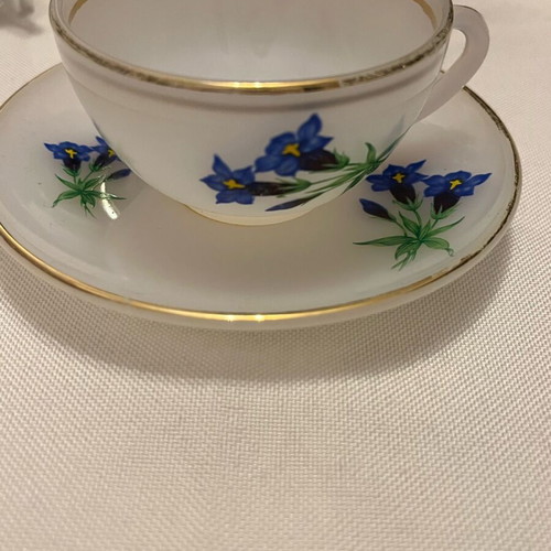 Arcopal France vintage set of 2 cups used with blue Gentian design