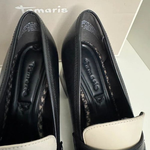 Tamaris loafer heels new, two-tone, genuine leather, 7cm heel