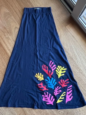 Strapless dress used blue cotton piqué with Matisse print, size small