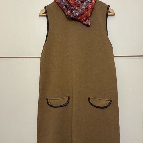 Zara Knit dress like new with leather details camel/tan