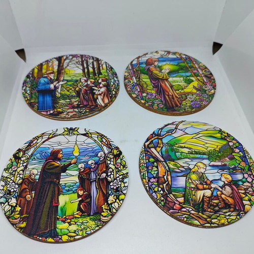 Lord of the Rings wooden coasters like new with stained glass design