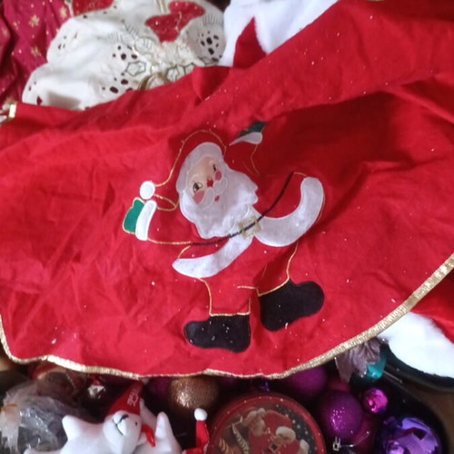 Vintage Christmas suitcase with decorations and Coca-Cola bears, used