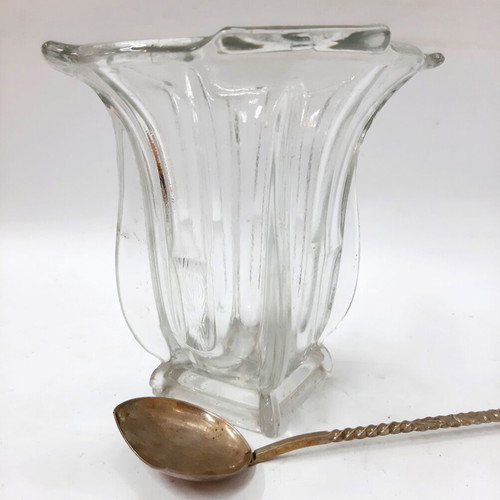 French vintage crystal ice bucket with spoon, like new