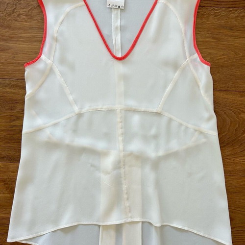 Scooter Plus silk sleeveless shirt like new, ecru with coral trim, size 42