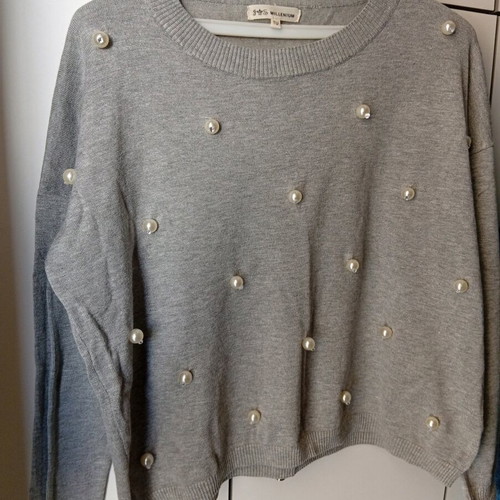 Blouse with pearls gray like new, size L