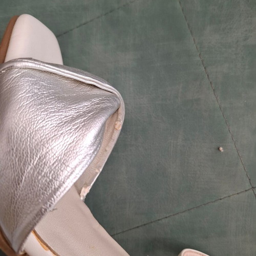 White and silver leather sandals size 37 with platform heel