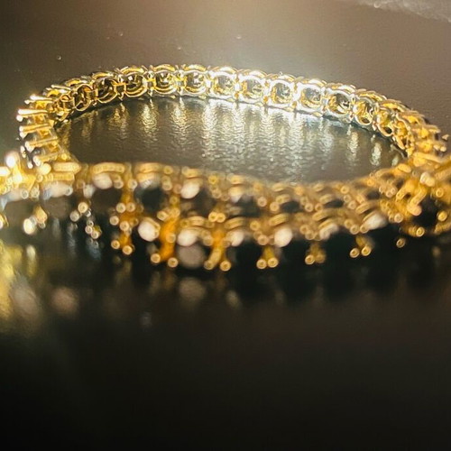 Vintage Riviera Tennis Bracelet in Sterling Silver 925 with Gold Vermeil