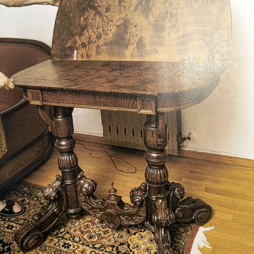 Carved bridge table like new