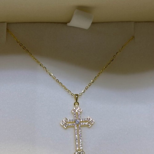 Silver gold-plated cross with chain and zircon, new