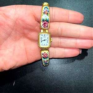 Vintage Chaika Ladies 14K Gold Filled Hand Painted Porcelain Dial Bracelet