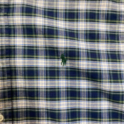 Ralph Lauren Oxford long sleeve shirt, grey green blocked, dark green pony, size L