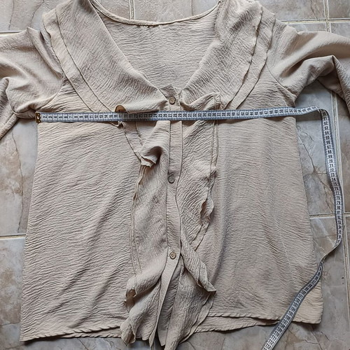 Blouse with ruffles new, loose fit, 3/4 sleeves, size L-XL, beige