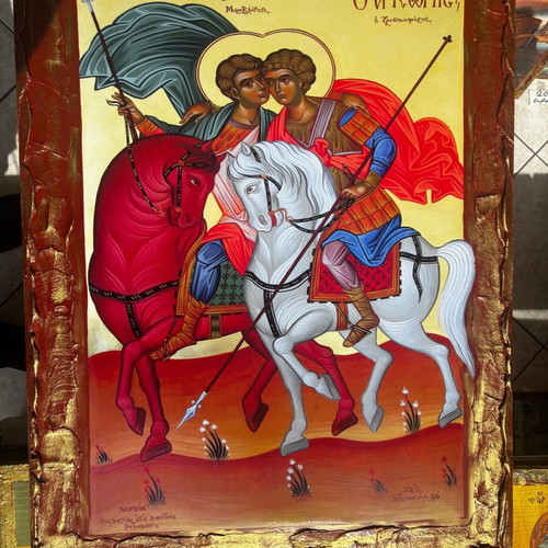 Handmade icon of Saint George and Saint Demetrius new 60x80 varnished