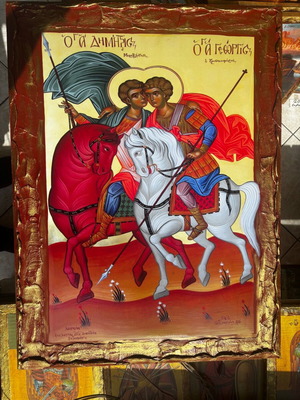 Handmade icon of Saint George and Saint Demetrius new 60x80 varnished