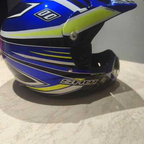 Motocross helmet Shot used, blue with yellow details, size Small