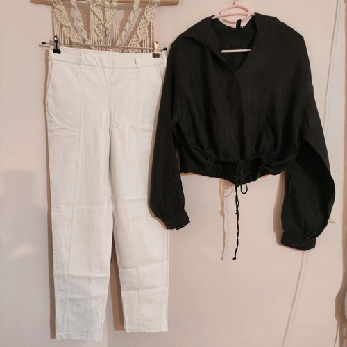 Leather pants and cropped top set Zara like new, black and white