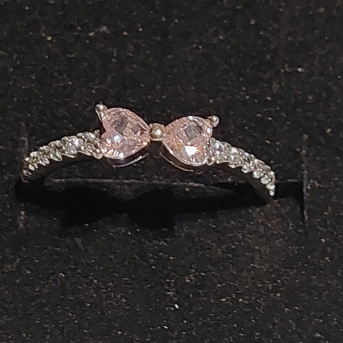 Pandora ring size 8 with pink zircon bow design