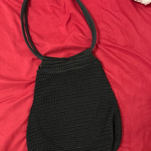 Knitted shoulder bag used with bead design black