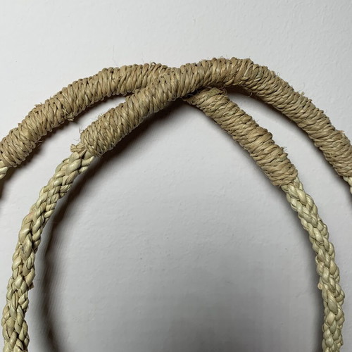 Summer bag handmade from rope and rattan, unused, natural and purple