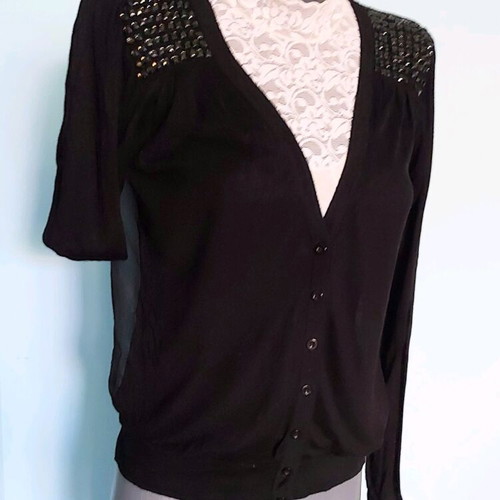 Black Cardigan with Stones and Transparent Back like new