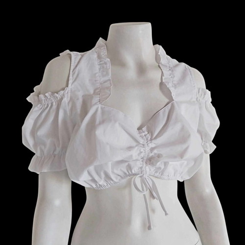 Vintage Dirndl white blouse with off-shoulder and puff short sleeves, size 44