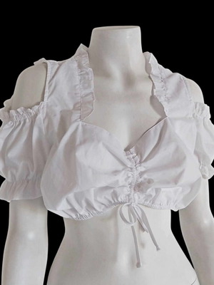 Βίντατζ Dirndl λευκή μπλούζα με ακάλυπτους ώμους και φουσκωτά μανίκια, μέγεθος 44, σαν καινούργια