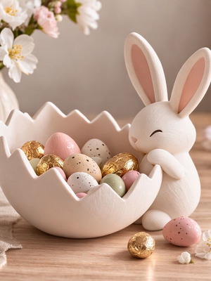Easter bowl with bunny and eggshell, new