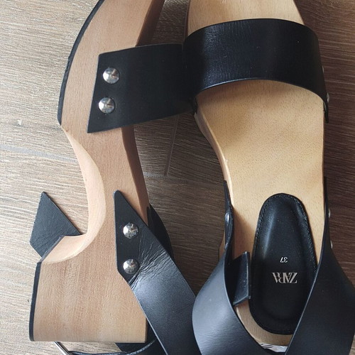Zara wooden clogs sandals platform leather boho chic 37