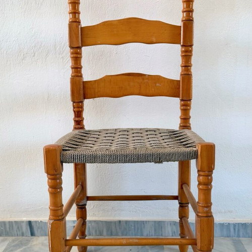 Vintage Ladder-Back Chair with Woven Seat Refurbished