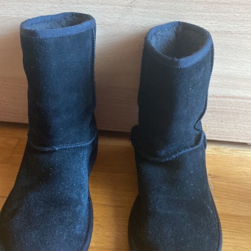 Ugg Australia black suede boots with rhinestone design and fur lining