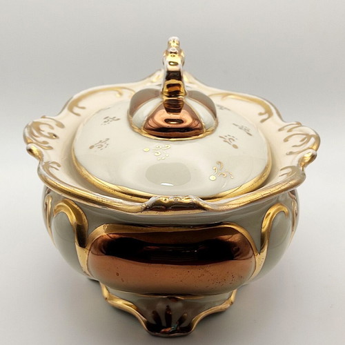 Vintage Gerold and Co Tettau Bavaria fondue dish 1960 cream bronze and gold colors