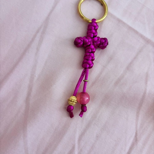 Handmade cross keychain new, knitted in bright color