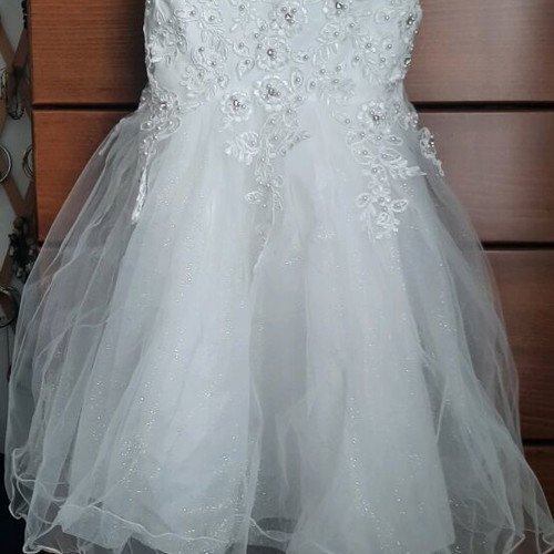 Flower girl dress new white with tulle, pearls and strass for 12 years old
