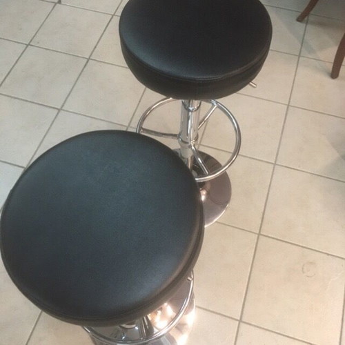 Stools with leather upholstery and aluminum frame, height 83, diameter 35