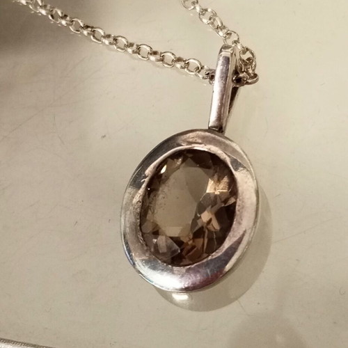 Silver necklace 925 used with smoky crystal