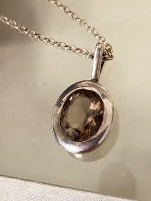 Silver necklace 925 used with smoky crystal