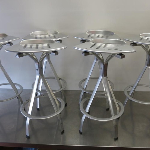 Aluminum bar stools used, vintage, Indecasa Spain, set of 4
