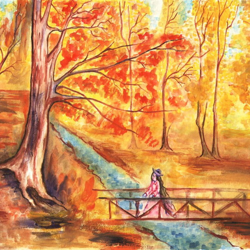 Watercolor painting Golden Autumn new