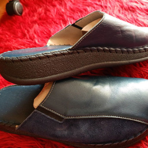 Leather slippers No.44 used, dark blue