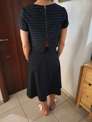 Pull & Bear summer skirt and crop top set, like new, dark blue striped