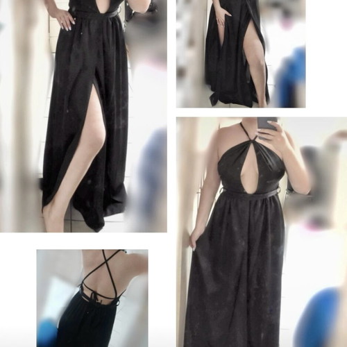 Maxi satin slit halter black dress new with tags by Zini