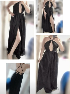 Maxi satin slit halter black dress new with tags by Zini