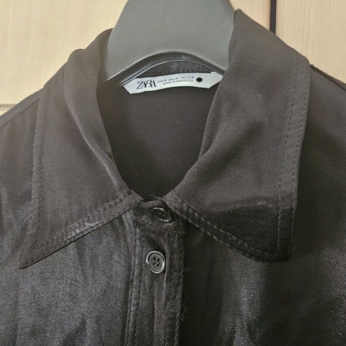 Zara Black Satin Dress With Buttons And Belt Medium Like New