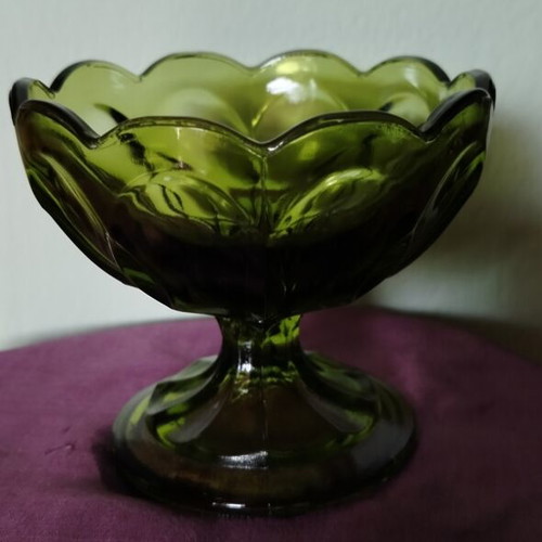 Anchor Hocking vintage Depression Glass footed bowl avocado green